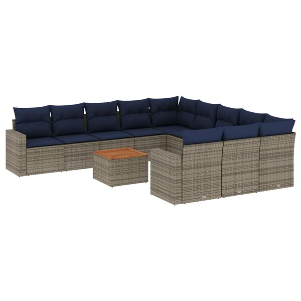 vidaXL Salon de jardin avec coussins 12 Pièces gris résine tressée