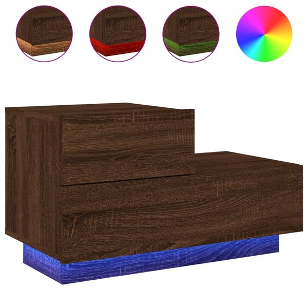 vidaXL Table de chevet avec lumières LED chêne marron 70x36x40 5 cm
