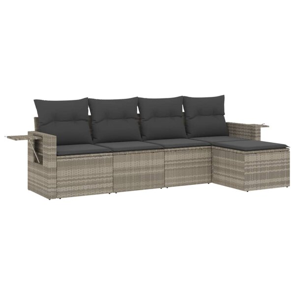 vidaXL Salon de jardin 5 Pièces avec coussins gris clair résine tressée