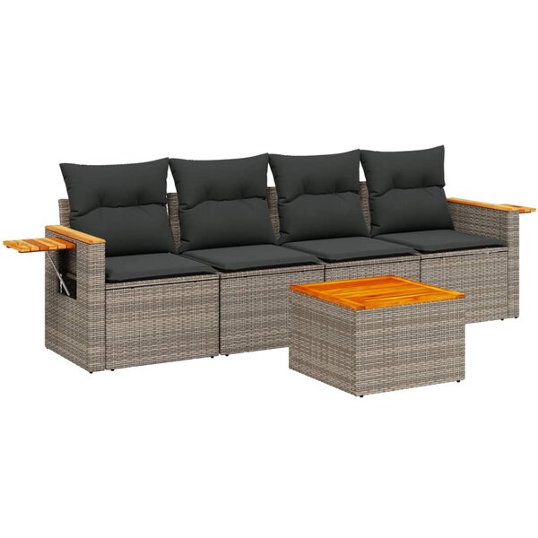 vidaXL Salon de jardin 5 Pièces avec coussins gris résine tressée