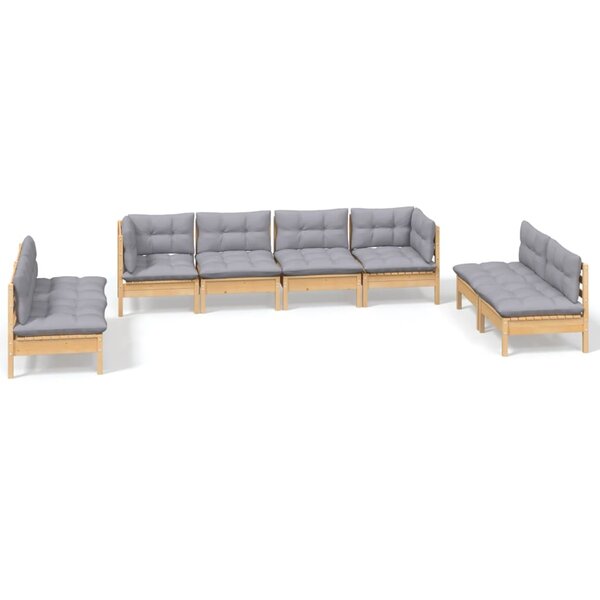 vidaXL Salon de jardin 8 Pièces avec coussins gris Bois de pin massif