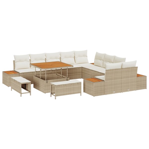Canapés de Jardin 13 Pièces avec Coussins Beige Rattan Synthétique