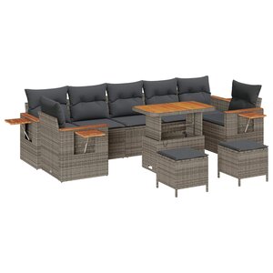 vidaXL Ensemble de canapé de jardin 10 Pièces Gris polyrotin