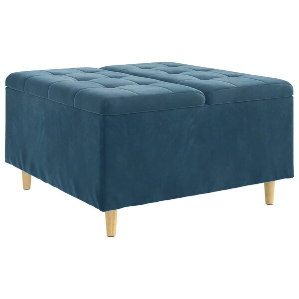 vidaXL Pouf de rangement avec coussin Bleu 80 x 80 x 45 cm Velours