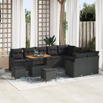 Ensemble de canapé de jardin 12 pièces avec coussins Noir Poly Rotin Acacia