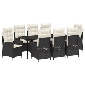 vidaXL Ensemble de dining de jardin de 9 pièces avec coussins en poly rotin noir