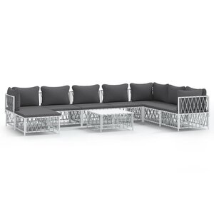 vidaXL Salon de jardin avec coussins 9 Pièces blanc acier