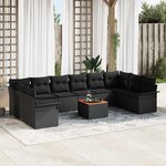 Ensemble de Canapés de Jardin vidaXL de 11 pièces avec Coussins Noir Rattan Acacia