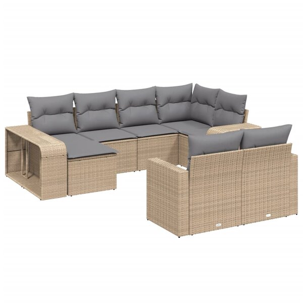 vidaXL Salon de jardin avec coussins 10 Pièces beige résine tressée