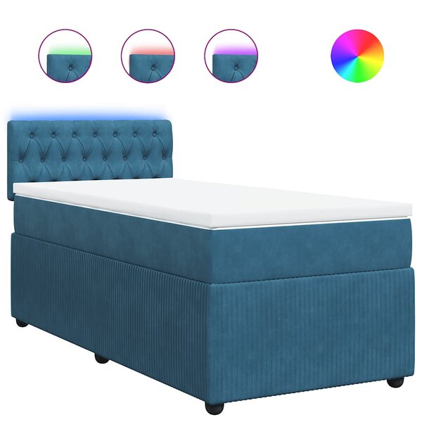 vidaXL Sommier à lattes de lit avec matelas bleu 80x200 cm velours