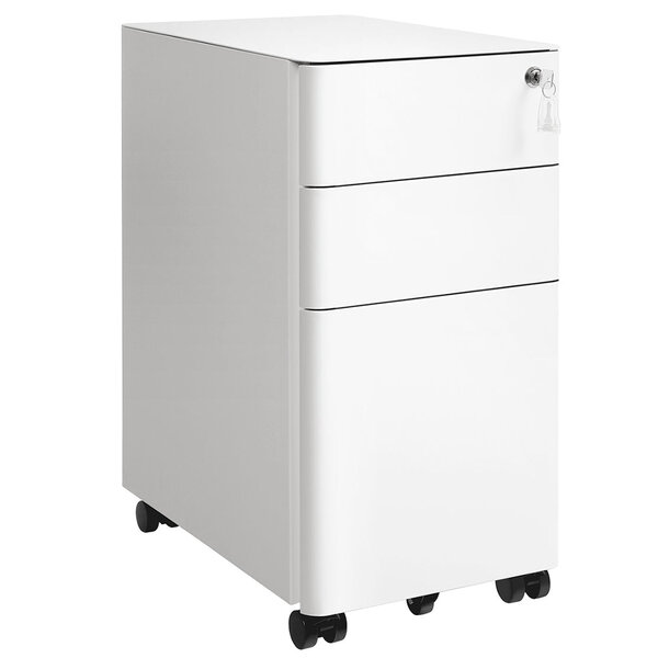Caisson de bureau placard de rangement 30 x 46 x 59 2 cm mobile avec roulettes et serrure pour documents et dossier suspendu avec 3 tiroirs blanc 12_0004825