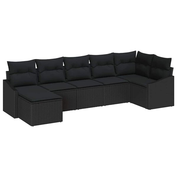 vidaXL Ensemble de Canapés avec coussin 7 Pièces Noir polyrotin