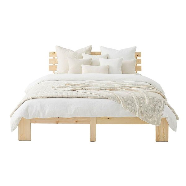 Lit en Bois 140x200 cm Naturel - Lit Double avec Matelas à ressorts - Massif