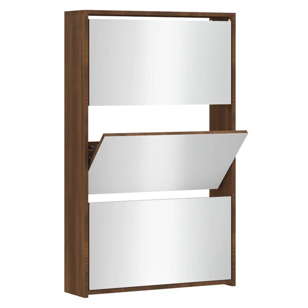 vidaXL Armoire à chaussures miroir 3niveaux Chêne marron 63x17x102 5cm