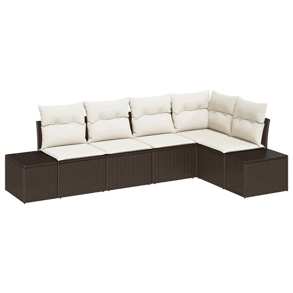 vidaXL Ensemble de canapé de jardin avec coussin 5 Pièces Marron  Crème