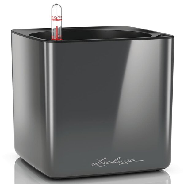 Lechuza jardinière de table cube glossy 16 all-in-one charbon brillant