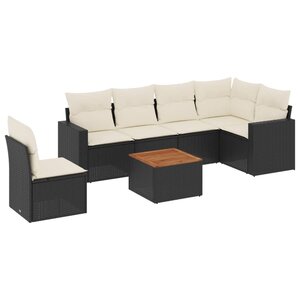 vidaXL Salon de jardin 7 Pièces avec coussins noir résine tressée