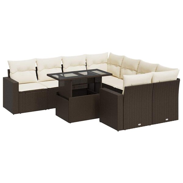 vidaXL Salon de jardin avec coussins 9 Pièces marron résine tressée