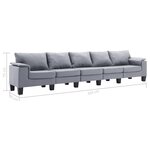 vidaXL Canapé à 5 places Gris clair Tissu