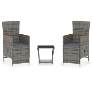 vidaXL Salon de jardin 3 Pièces avec coussins Résine tressée Gris