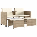 vidaXL Canapé de jardin 2 places avec table et tabourets beige rotin