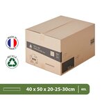 Pack and Move - Lot 75 cartons déménagement hauteur modubale : variable - 50 x 40 x 20-30 cm - Poignées renforcées - 3 adhésifs offerts