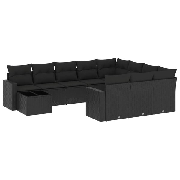 vidaXL Salon de jardin 11 Pièces avec coussins noir résine tressée