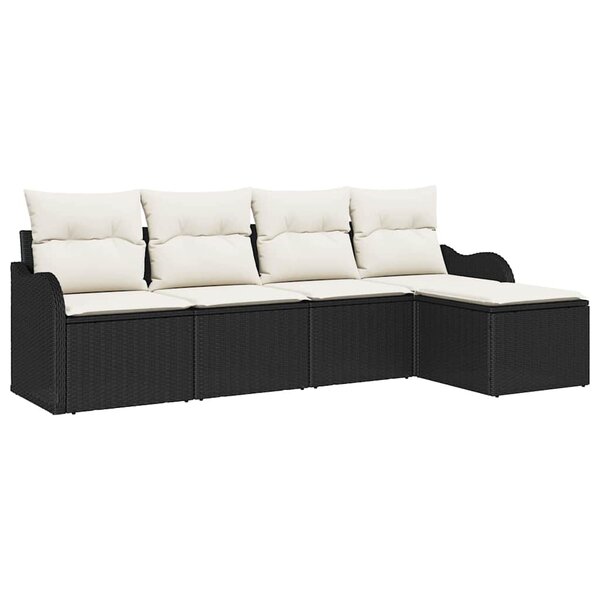 vidaXL Ensemble de canapé de jardin avec coussin 5 Pièces Noir Poly rotin