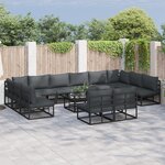 vidaXL Ensemble de canapé de jardin avec coussin 13 Pièces Noir Aluminium