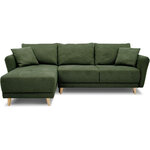 Canapé d'angle convertible réversible 3-4 places tissu Vert Olive à coffre de rangement - 244 x 158 x Hauteur 95 cm