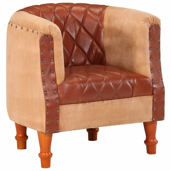 vidaXL Chaise cabriolet marron cuir véritable bois de manguier massif