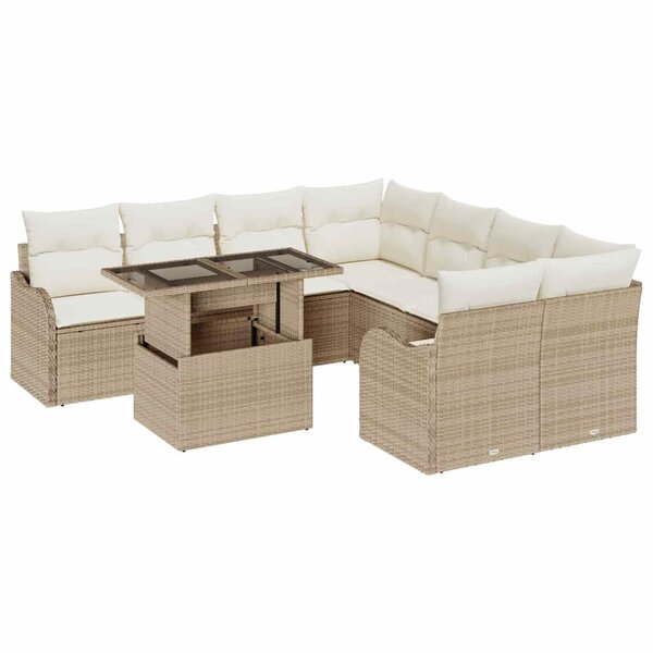 vidaXL Ensemble de canapé de jardin avec coussin 9 Pièces Beige Polyrotin