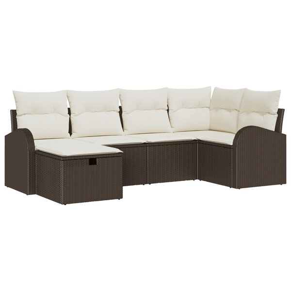 Ensemble de Canapé de Jardin de 6 Pièces avec Coussins Marron en Poly Rattan