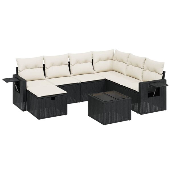 vidaXL Salon de jardin 8 Pièces avec coussins noir résine tressée