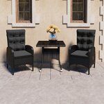 vidaXL Ensemble à manger de jardin 3 Pièces Résine tressée et verre Noir