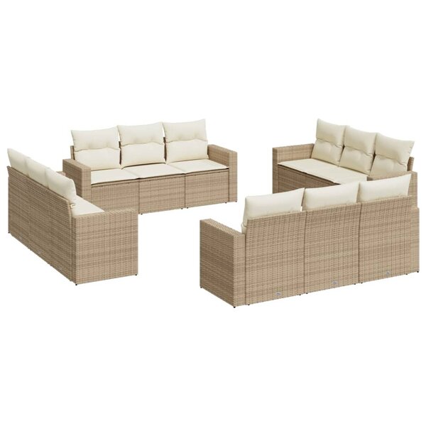 vidaXL Salon de jardin avec coussins 12 Pièces beige résine tressée