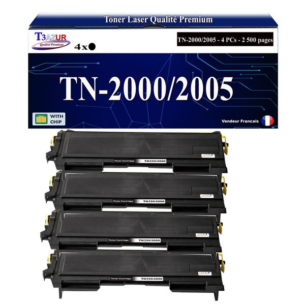 4 Toners compatibles avec Brother TN2000  TN2005 pour Brother HL2020 HL2030  HL2032  HL2035  HL2037  HL2040  HL2040N  HL2050  HL2070N - 2 500 pages - T3AZUR