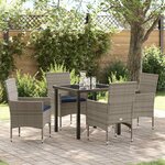 vidaXL Ensemble table et chaises avec coussin 5 Pièces Gris Rotin PE