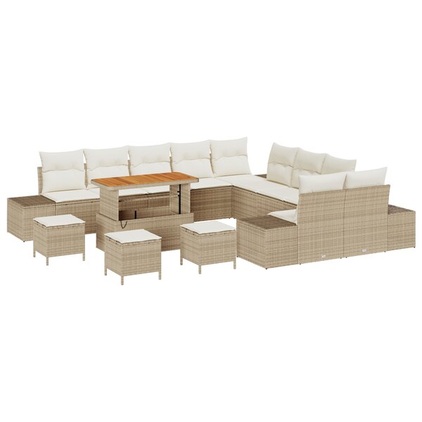 Ensemble de Canapés de Jardin vidaXL de 14 Pièces avec Coussins Beige Poly Rattan Acacia