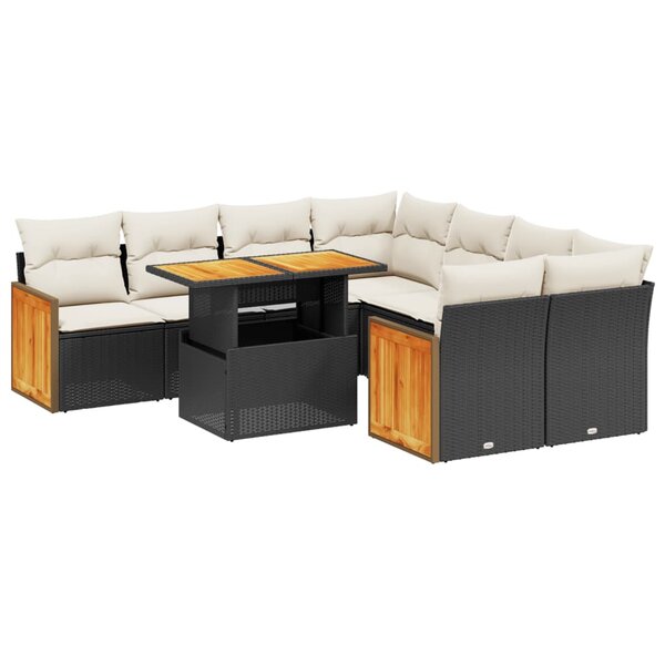 vidaXL Salon de jardin 9 Pièces avec coussins noir résine tressée
