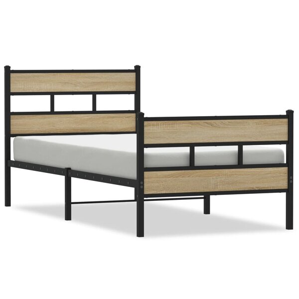 vidaXL Cadre de lit en métal sans matelas chêne sonoma 107x203 cm