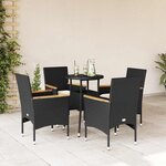 vidaXL Ensemble à manger de jardin et coussins 5 Pièces noir rotin verre