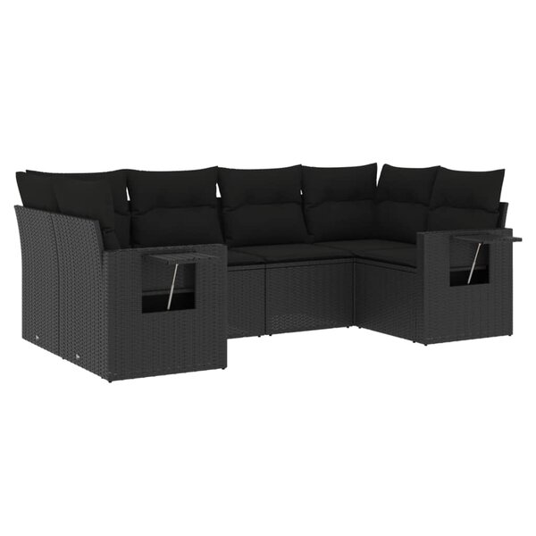 vidaXL Salon de jardin 6 Pièces avec coussins noir résine tressée