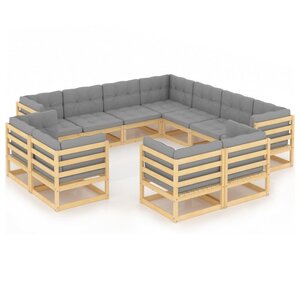 vidaXL Salon de jardin 11 Pièces avec coussins Bois de pin massif