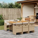 vidaXL Ensemble à manger de jardin et coussins 7 Pièces beige poly rotin