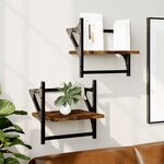 vidaXL Étagères murales avec barres 2 Pièces chêne fumé 30x25x30 cm
