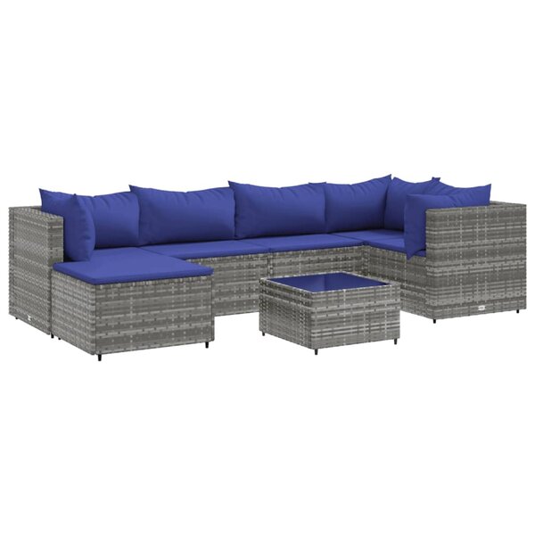 vidaXL Salon de jardin 7 Pièces avec coussins Gris Résine tressée