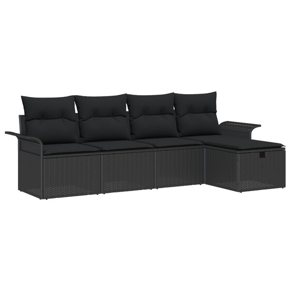 vidaXL Ensemble de canapé de jardin 5 pièces Noir Poly Rotin avec coussins