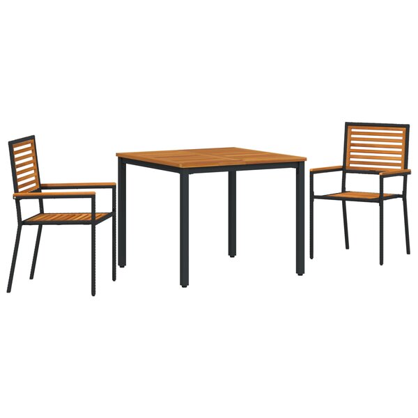 vidaXL Ensemble de salle à manger de jardin 3 pièces Noir Poly Rattan Acacia