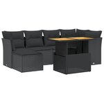 vidaXL Salon de jardin 7 Pièces avec coussins noir résine tressée